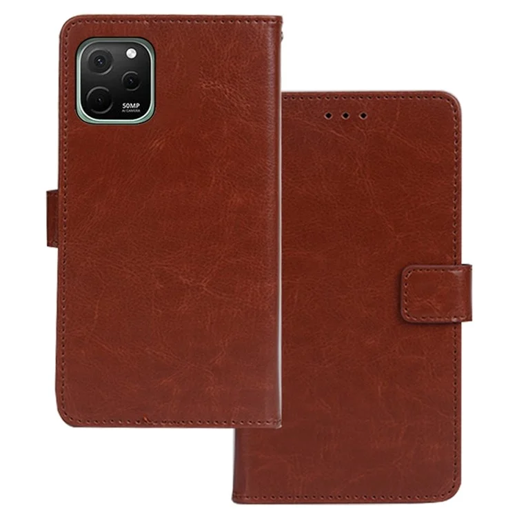 IDEWEI For Huawei nova Y61 4G Wallet Feature Collision Proof Magnetic Closure Phone Case Crazy Horse Texture PU Leather Flip Cover with Stand - Brown