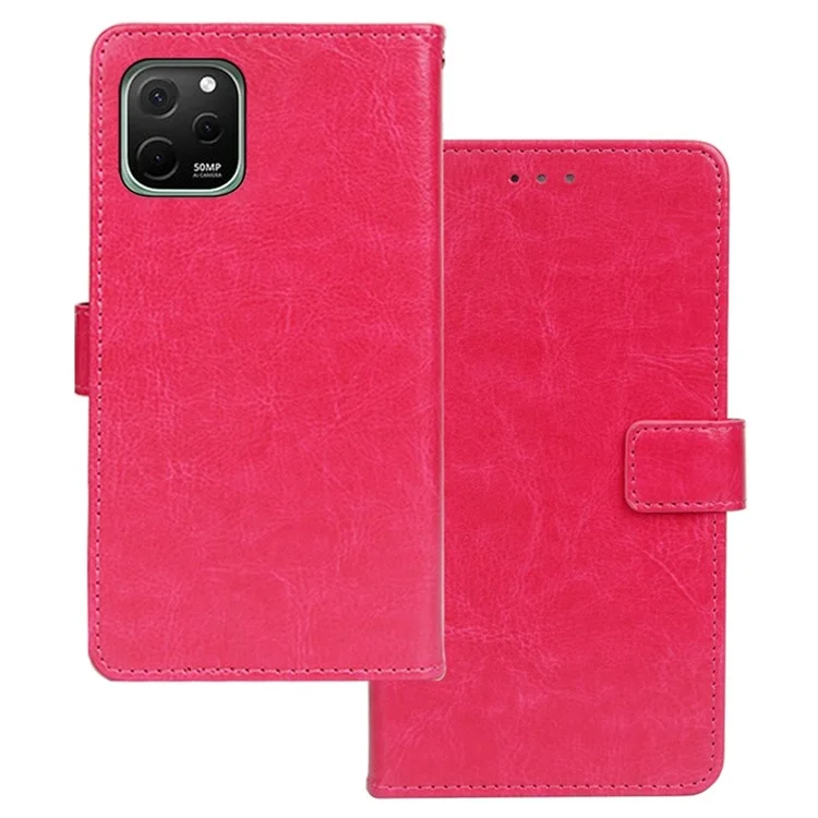 Idewei Per Huawei Nova Y61 4G Wallet Caratteristica Clostica Magnetica Clostica Magnetica Case di Telefono Crazy Horse Texture pe Coperchi - Rosa
