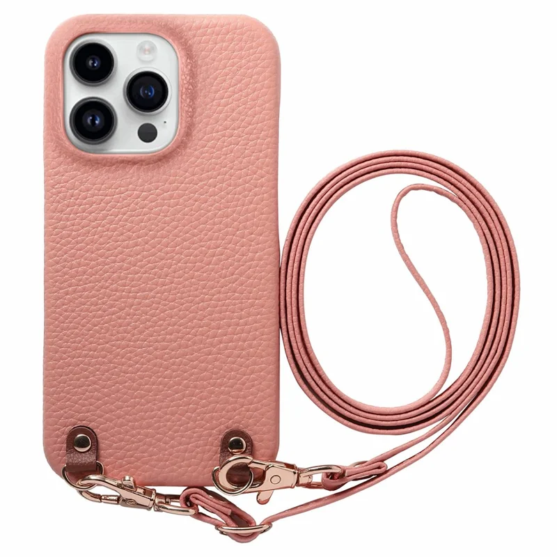 Bulk Purchasing For iPhone 12 Pro Max Litchi Pattern Case with 130cm Lanyard Shockproof PC PU Leather Cover - Pink