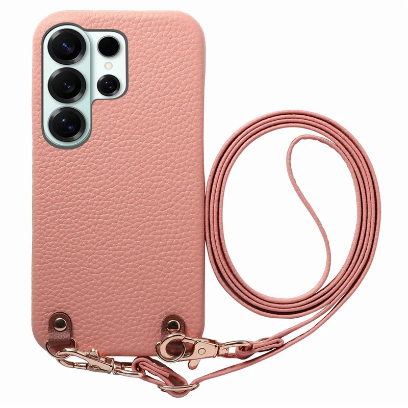 Bulk Purchasing For Samsung Galaxy S25 Ultra Litchi Pattern Case with 130cm Lanyard Shockproof PC PU Leather Cover - Pink