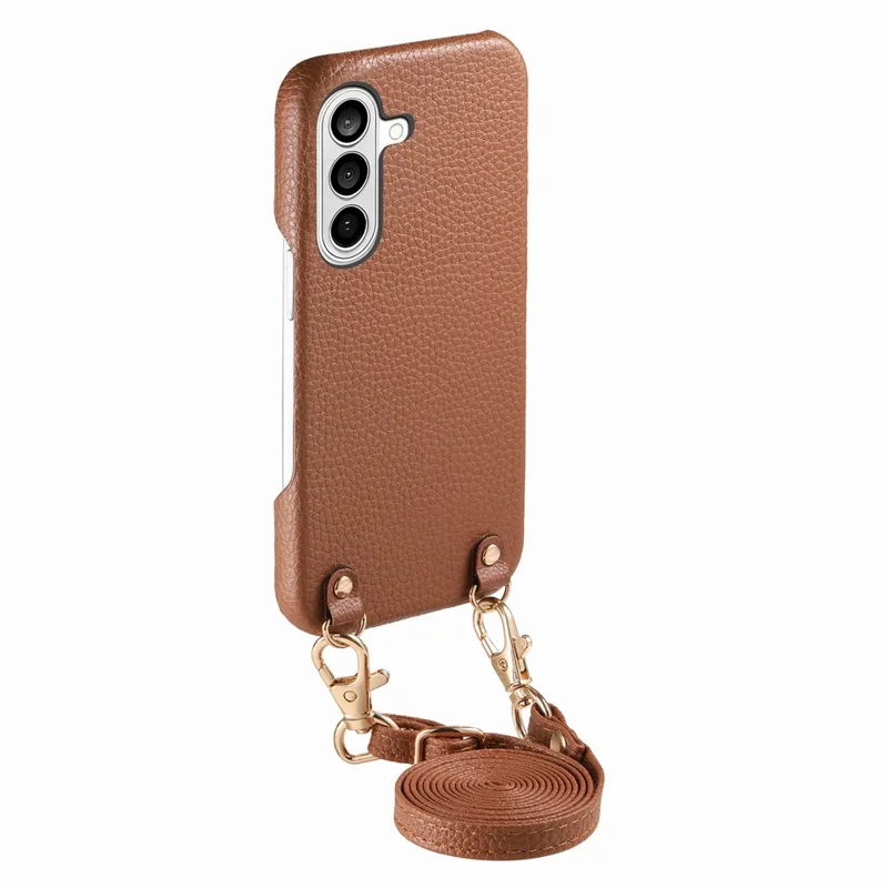 Bulk Purchasing Litchi Pattern Case For Samsung Galaxy A16 5G  /  A16 4G Shockproof PC PU Leather Cover with 130cm Lanyard - Brown