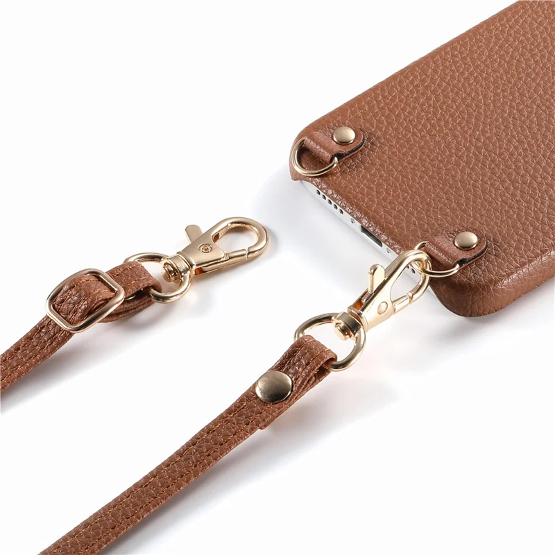 Bulk Purchasing Litchi Pattern Case For Samsung Galaxy A16 5G  /  A16 4G Shockproof PC PU Leather Cover with 130cm Lanyard - Brown