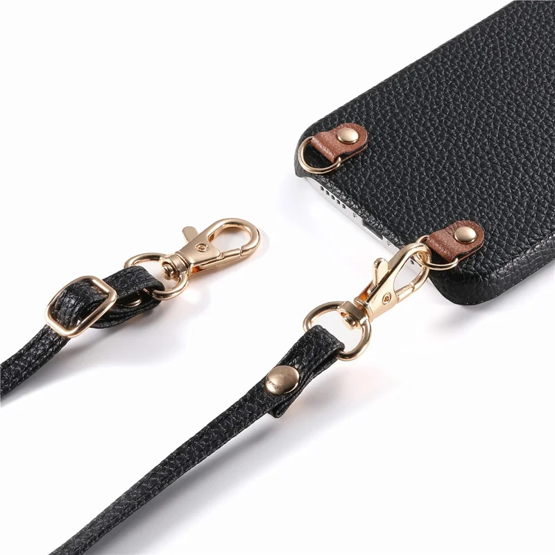 Bulk Purchasing For Samsung Galaxy A55 5G Litchi Pattern Case with 130cm Lanyard Shockproof PC PU Leather Cover - Black