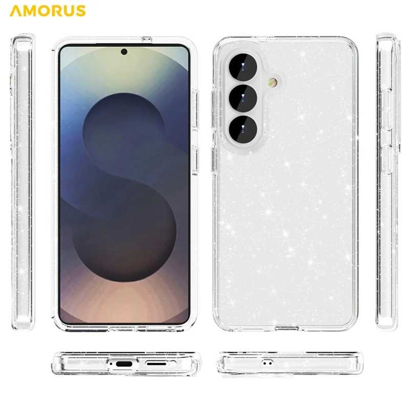 AMORUS For Samsung Galaxy S26 Case Soft TPU Hard PC Back Shockproof Phone Cover - Glitter White
