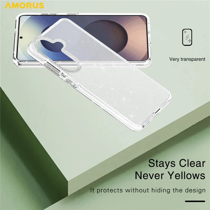 AMORUS For Samsung Galaxy S26 Case Soft TPU Hard PC Back Shockproof Phone Cover - Glitter White