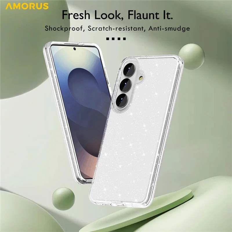 AMORUS For Samsung Galaxy S26+ Case Soft TPU Hard PC Back Shockproof Phone Cover - Glitter White