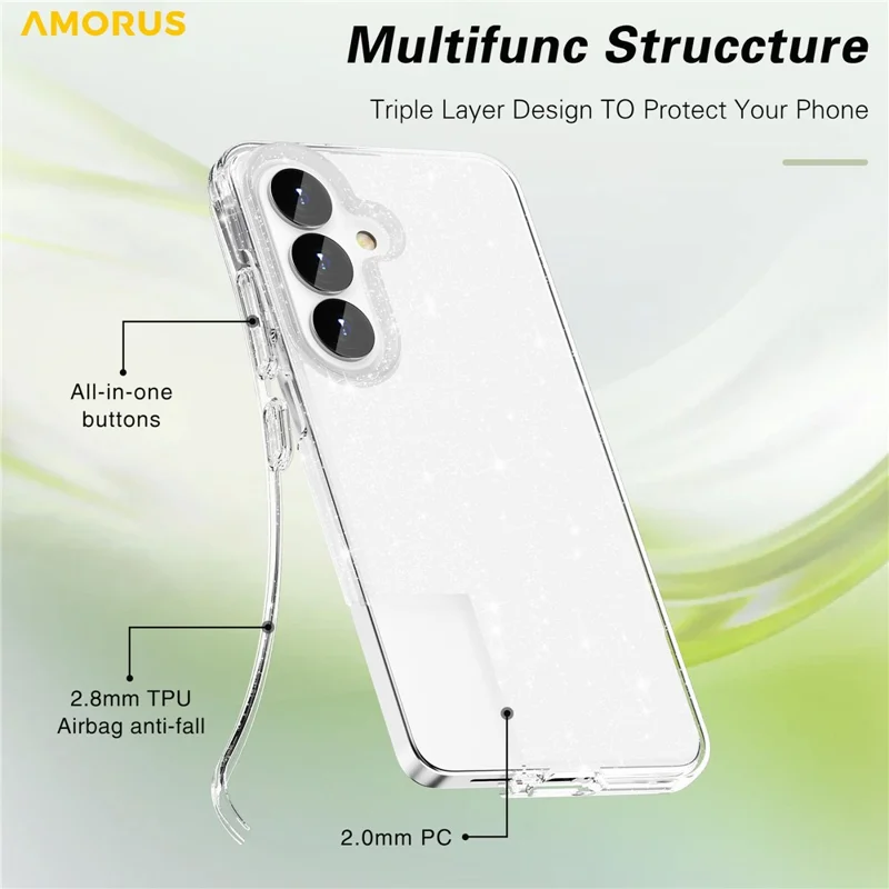 AMORUS For Samsung Galaxy S26+ Case Soft TPU Hard PC Back Shockproof Phone Cover - Glitter White