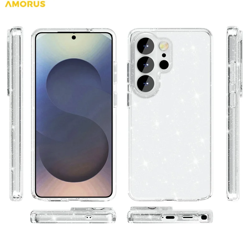 AMORUS For Samsung Galaxy S26 Ultra Case Soft TPU Hard PC Back Shockproof Phone Cover - Glitter White