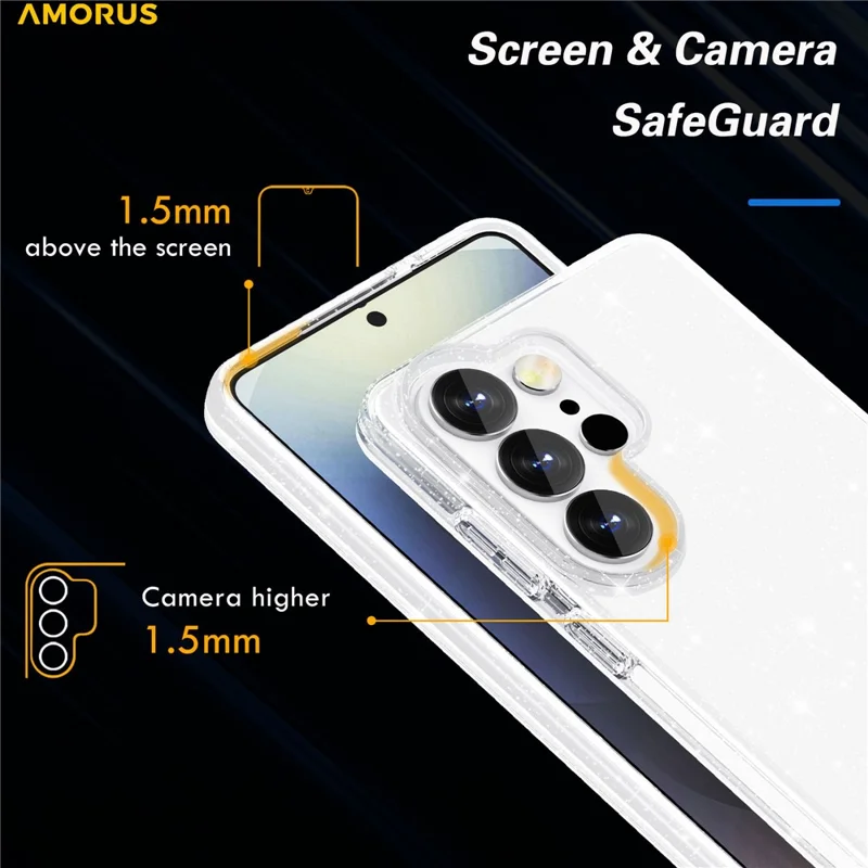 AMORUS For Samsung Galaxy S26 Ultra Case Soft TPU Hard PC Back Shockproof Phone Cover - Glitter White