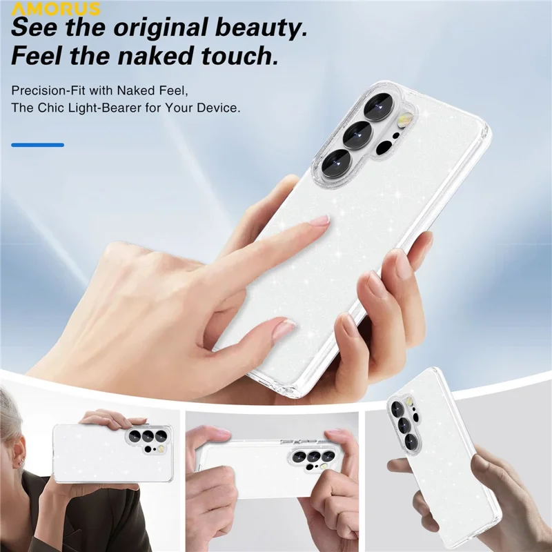 AMORUS For Samsung Galaxy S26 Ultra Case Soft TPU Hard PC Back Shockproof Phone Cover - Glitter White