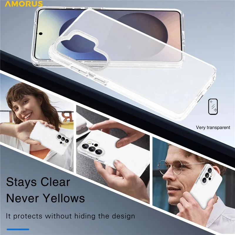 AMORUS For Samsung Galaxy S26 Ultra Case Soft TPU Hard PC Back Shockproof Phone Cover - Glitter White