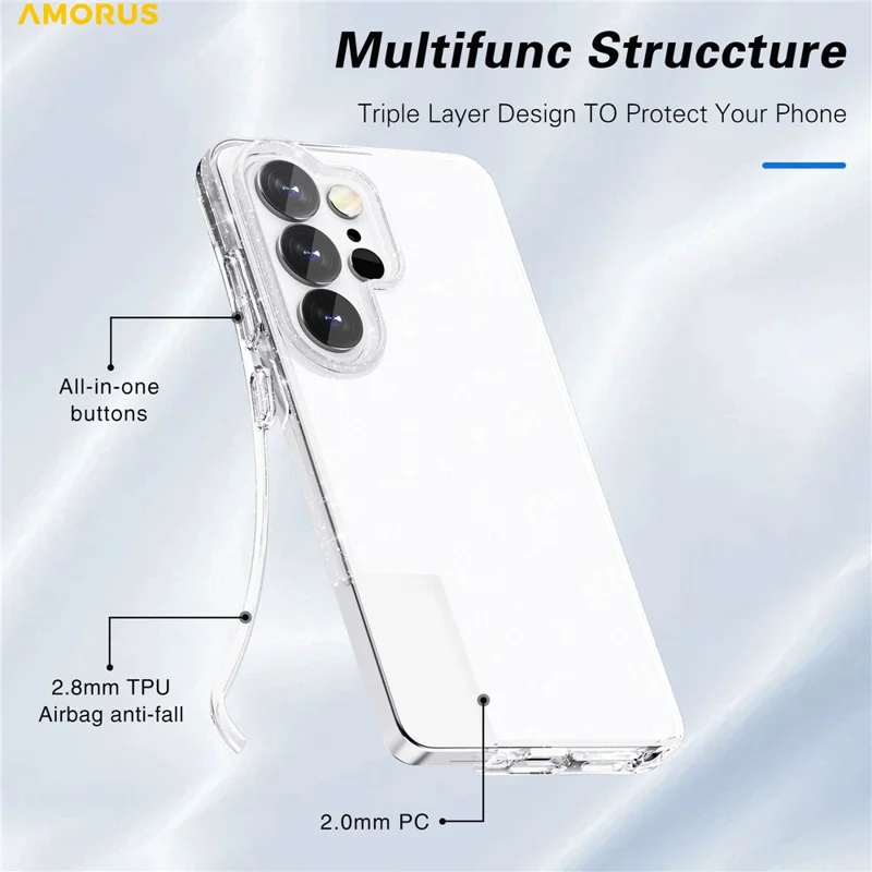 AMORUS For Samsung Galaxy S26 Ultra Case Soft TPU Hard PC Back Shockproof Phone Cover - Glitter White