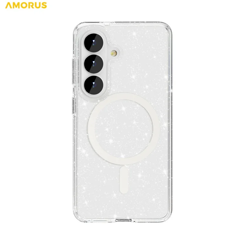 AMORUS For Samsung Galaxy S26 Magnetic Case Glitter Powder PC + TPU Phone Cover - Glitter White