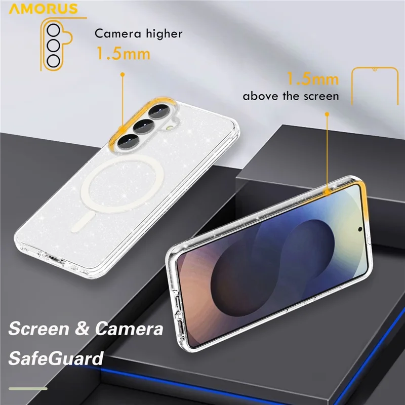AMORUS For Samsung Galaxy S26 Magnetic Case Glitter Powder PC + TPU Phone Cover - Glitter White