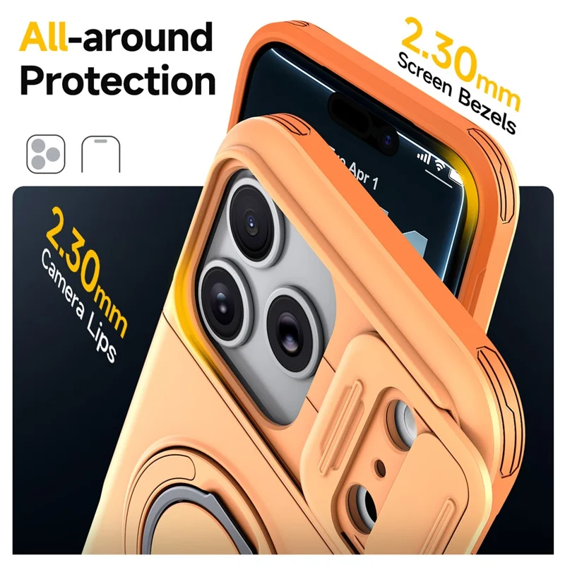 Bulk Purchasing for iPhone 17 Pro Max Magnetic Case with  360° Metal Ring Kickstand Sliding Camera Cover Shockproof PC TPU Protective Cover - Orange