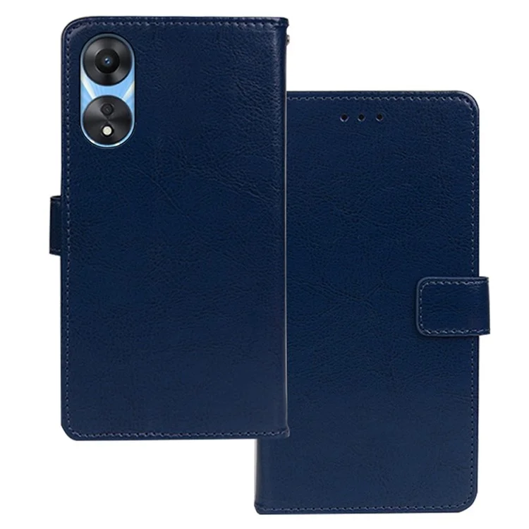 Idewei Для Oppo A58 5G PU Flip Cover, Кошелек Изображает Магнитное Закрытие Телефона Crazy Crazy Horse Texture Shell с Подставкой - Синий