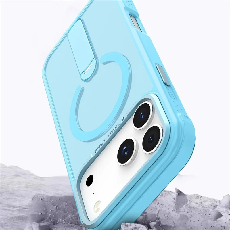 Bulk Purchasing for iPhone 17 Pro Magnetic Case Skin-friendly Anti-Shock TPU PC Protective Cover with Standing Kickstand - Lake Blue