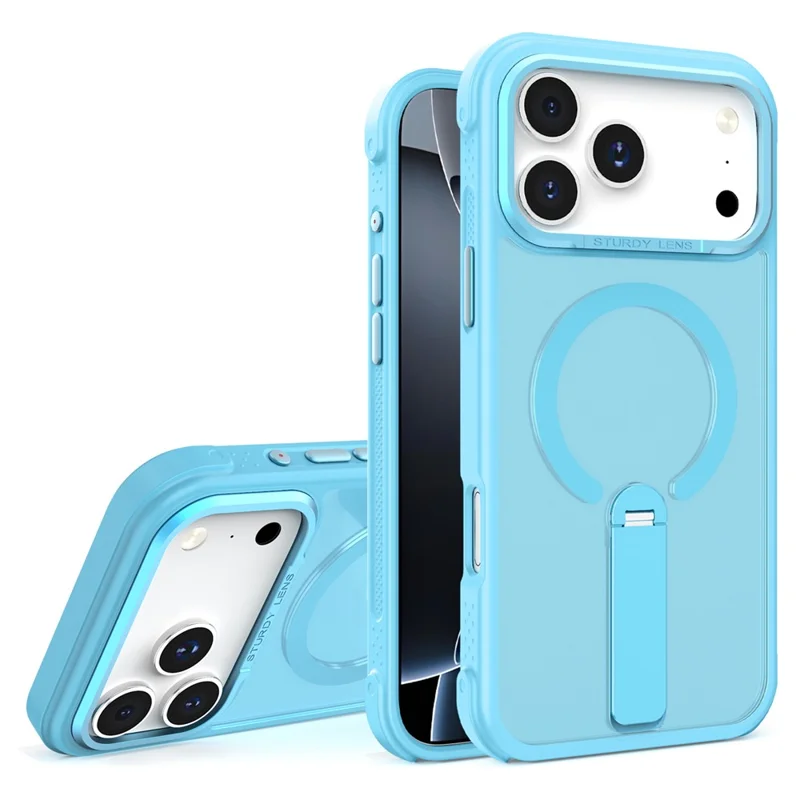 Bulk Purchasing for iPhone 17 Pro Max Magnetic Case Skin-friendly Anti-Shock TPU PC Protective Cover with Standing Kickstand - Lake Blue