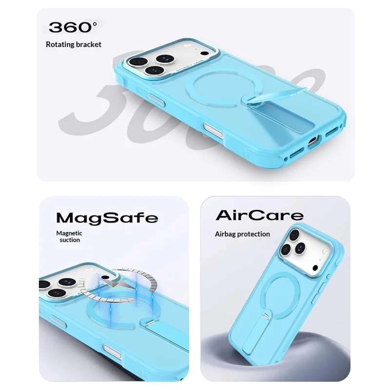 Bulk Purchasing for iPhone 17 Pro Max Magnetic Case Skin-friendly Anti-Shock TPU PC Protective Cover with Standing Kickstand - Lake Blue