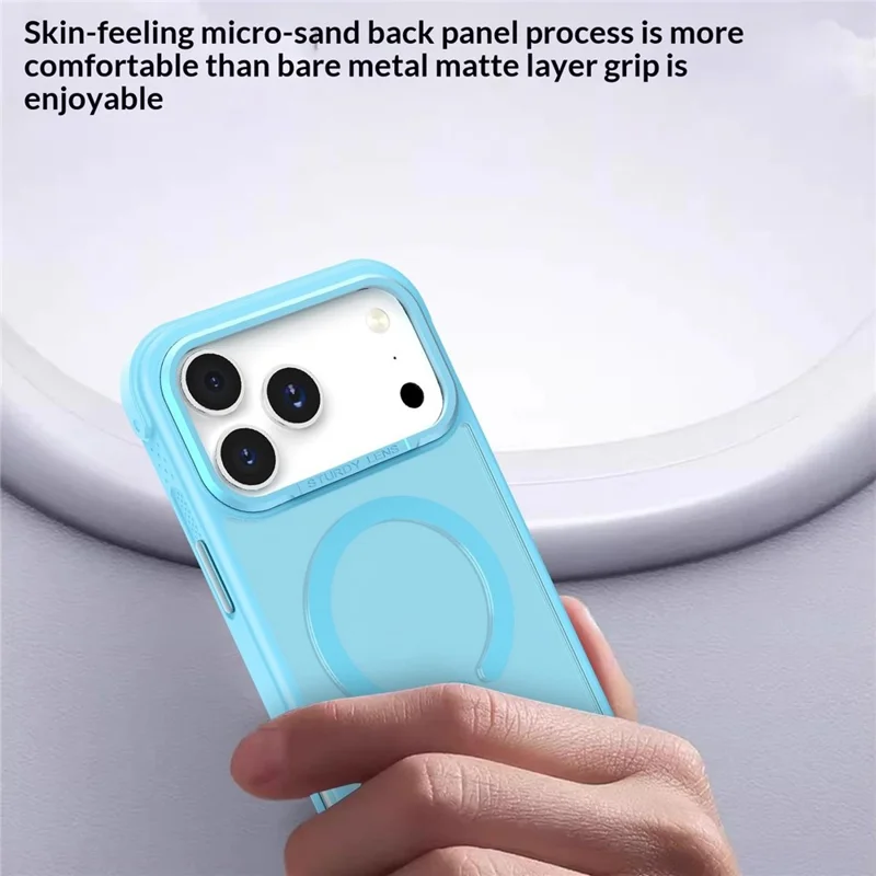 Bulk Purchasing for iPhone 17 Pro Max Magnetic Case Skin-friendly Anti-Shock TPU PC Protective Cover with Standing Kickstand - Lake Blue