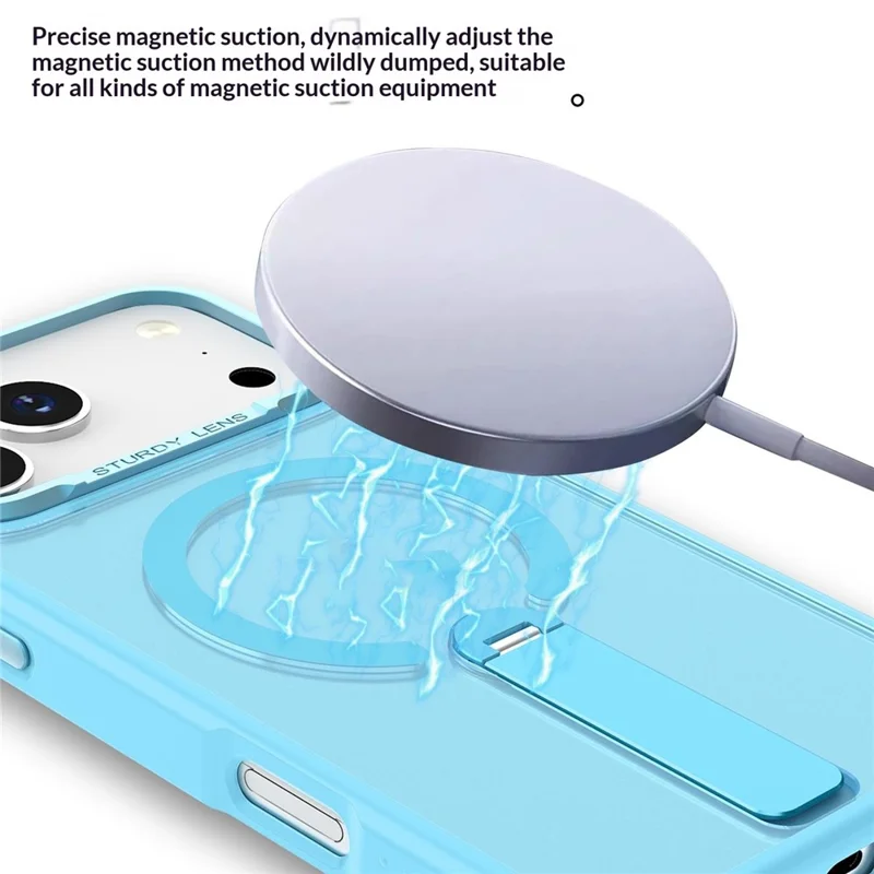 Bulk Purchasing for iPhone 17 Pro Max Magnetic Case Skin-friendly Anti-Shock TPU PC Protective Cover with Standing Kickstand - Lake Blue
