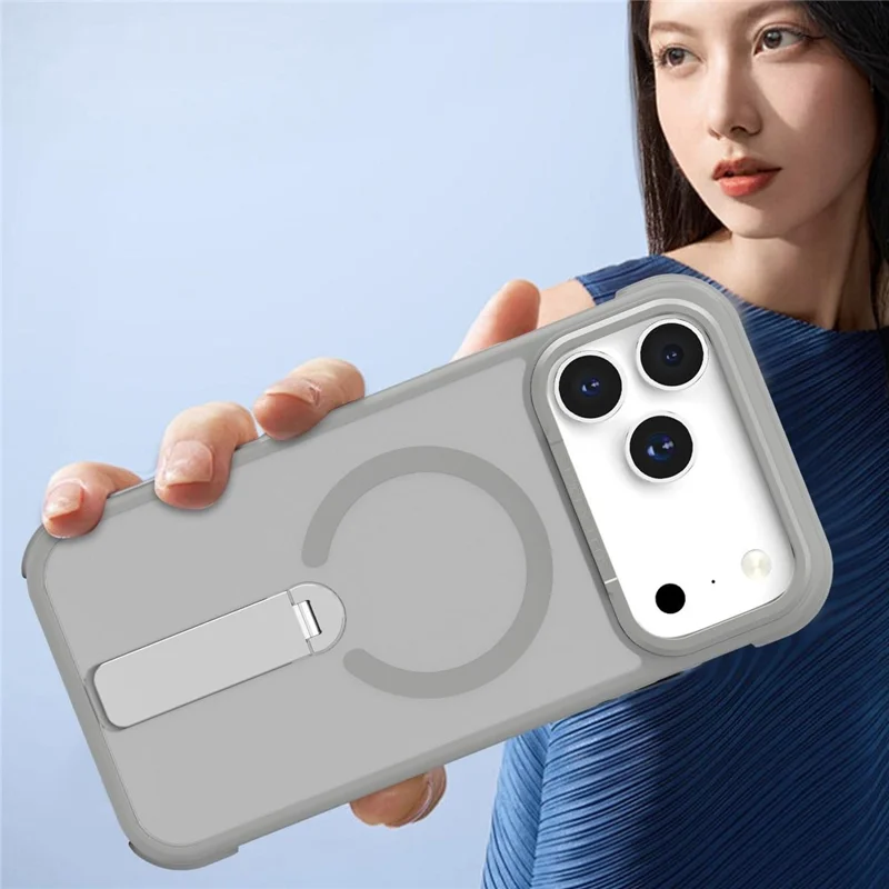 Bulk Purchasing for iPhone 17 Pro Max Magnetic Case Skin-friendly Anti-Shock TPU PC Protective Cover with Standing Kickstand - Lake Blue