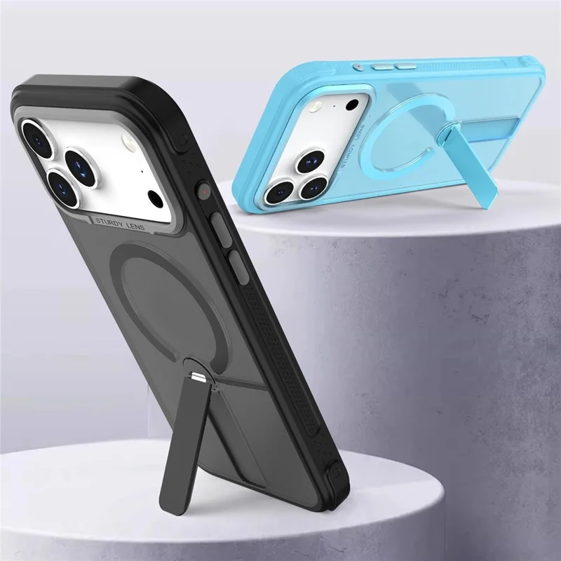 Bulk Purchasing for iPhone 17 Pro Max Magnetic Case Skin-friendly Anti-Shock TPU PC Protective Cover with Standing Kickstand - Lake Blue
