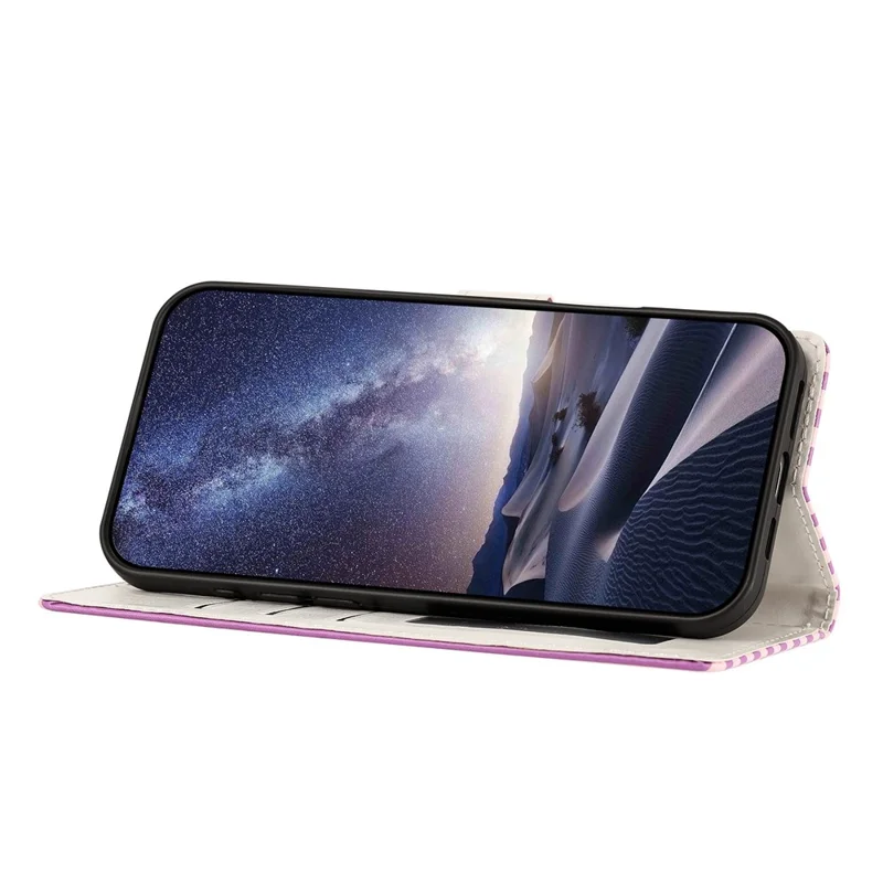 For iPhone 17 Pro Max Wallet Case Vintage Stripes Leather Stand Flip Phone Cover with Wrist Strap - Purple