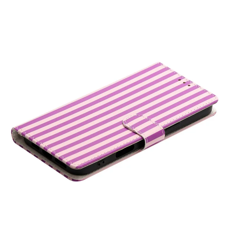 For iPhone 17 Pro Max Wallet Case Vintage Stripes Leather Stand Flip Phone Cover with Wrist Strap - Purple