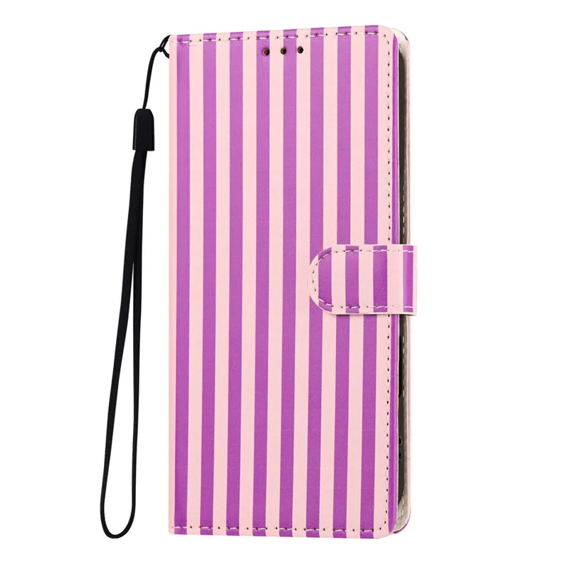 For iPhone 17 Pro Max Wallet Case Vintage Stripes Leather Stand Flip Phone Cover with Wrist Strap - Purple