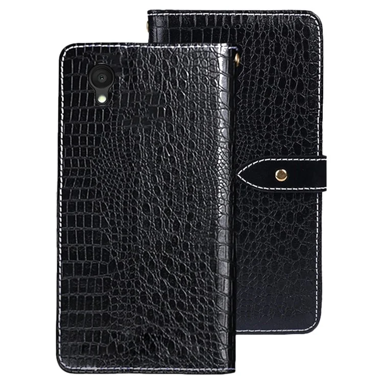 IDEWEI Magnetic Protective Cover for Alcatel 1 Ultra, Crocodile Texture Horizontal Stand PU Leather Wallet Folio Flip Phone Case - Black