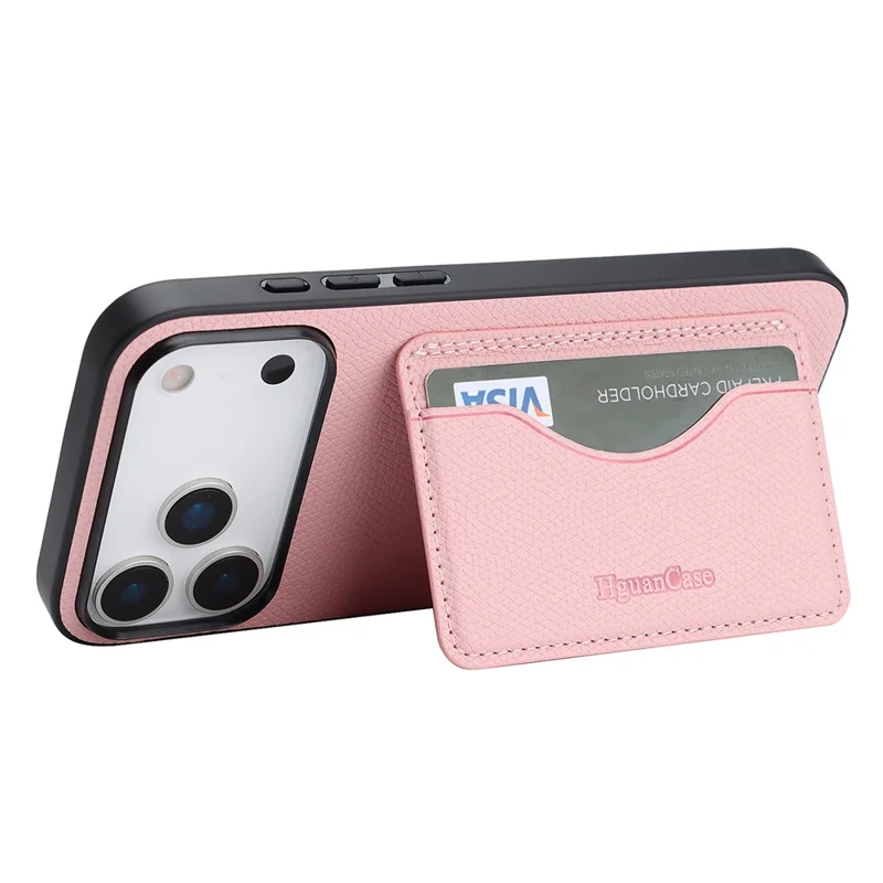 HGUANCASE For iPhone 17 Pro Max Case Wallet Stand Detachable Vintage Leather Phone Cover with Wrist Strap - Pink