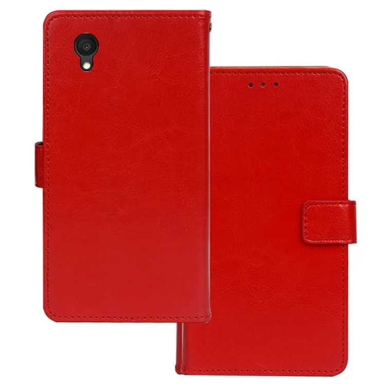 IDEWEI For Alcatel 1 Ultra Wallet Feature Magnetic Closure Phone Case Crazy Horse Texture Fall Proof PU Leather Flip Cover with Stand - Red