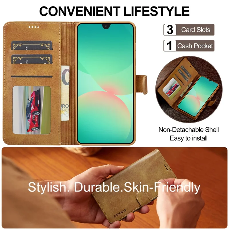 LC.IMEEKE Étui Portefeuille pour Samsung Galaxy A27, Housse en Cuir Texturé Veau - Jaune