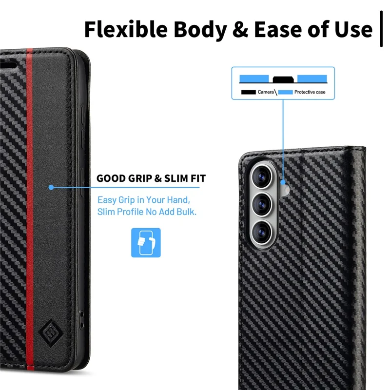 LC.IMEEKE For Samsung Galaxy A27 Wallet Case Carbon Fiber Texture Leather Phone Cover - Vertical Stripe