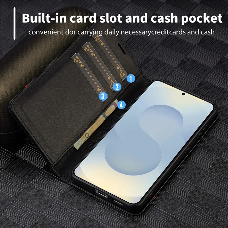 LC.IMEEKE For Samsung Galaxy A27 Wallet Case Carbon Fiber Texture Leather Phone Cover - Vertical Stripe