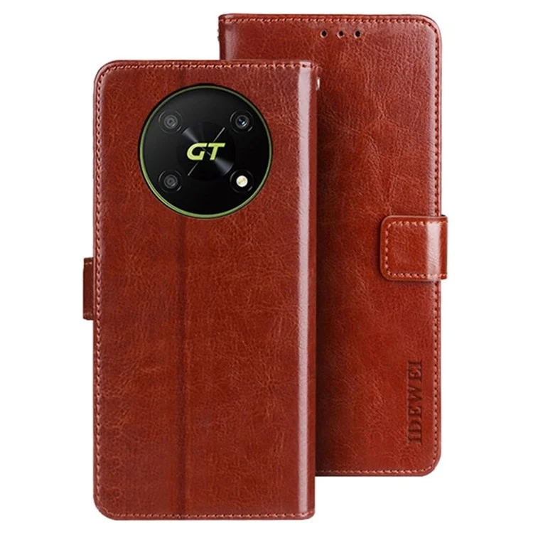 Idewei Для Honor X40 GT 5G / X9 5G / X30 5G / Magic4 Lite 5G PU Кожаная Подставка Для Кожи на Крышку Кошелька Сумасшедшая Лошадь Текстура Антипротек. - Коричневый