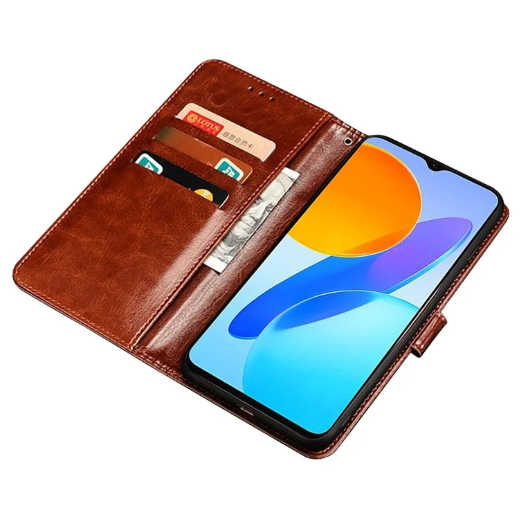Idewei Для Honor X40 GT 5G / X9 5G / X30 5G / Magic4 Lite 5G PU Кожаная Подставка Для Кожи на Крышку Кошелька Сумасшедшая Лошадь Текстура Антипротек. - Коричневый