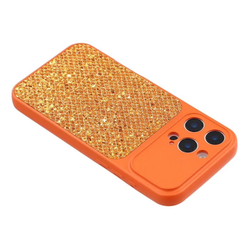 For iPhone 16 Pro Case Diamond Glitter TPU Shockproof Cover - Orange