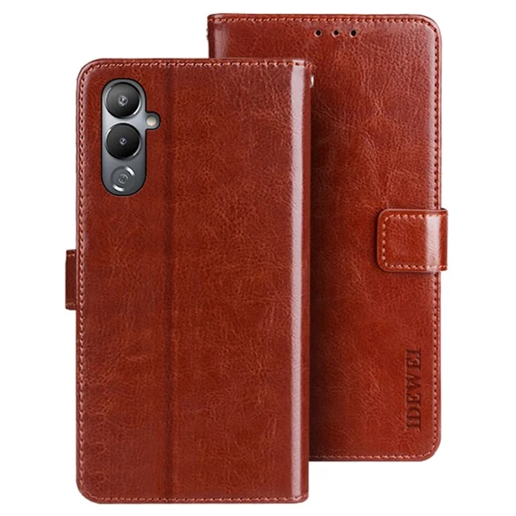 Idewei Pour Tecno Pova 4 4G Couverture Globale PU le Cuir Stand de Portefeuille Couverture de Texture Crazy Horse Téléphone Case de Protection - Brun