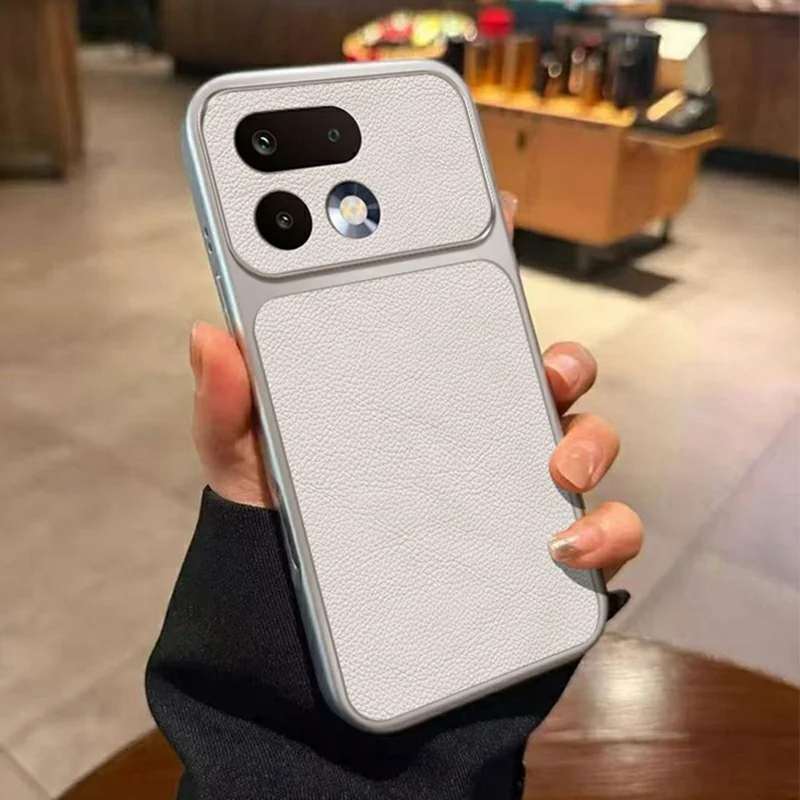 Til Realme 16 Pro 5G hylster med PU-læderstruktur, stødfast TPU-beskyttelseshylster - Hvid
