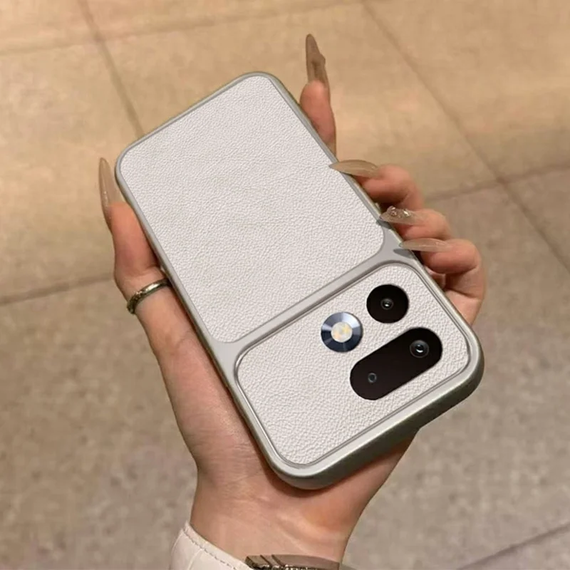 Til Realme 16 Pro 5G hylster med PU-læderstruktur, stødfast TPU-beskyttelseshylster - Hvid