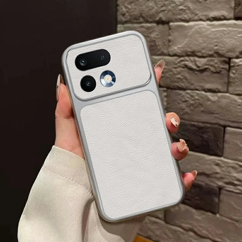 Til Realme 16 Pro 5G hylster med PU-læderstruktur, stødfast TPU-beskyttelseshylster - Hvid