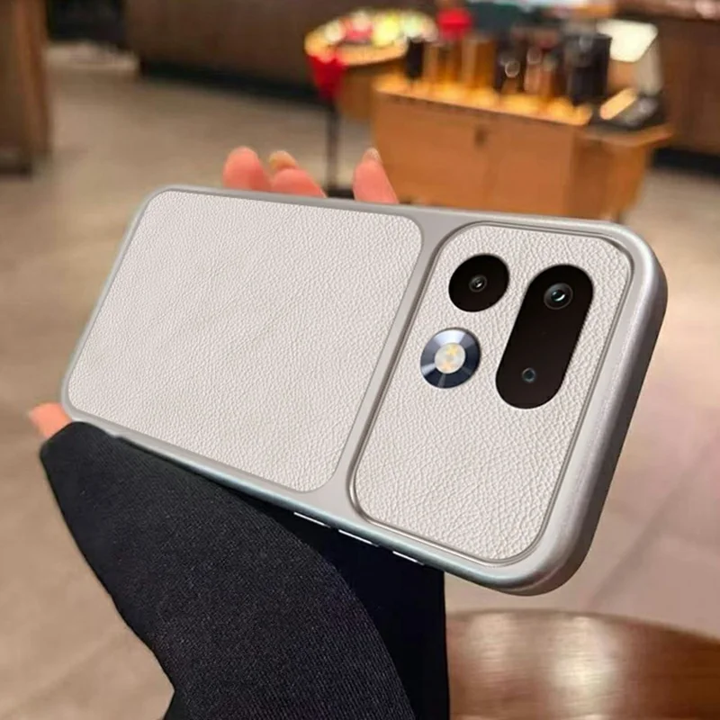 Til Realme 16 Pro 5G hylster med PU-læderstruktur, stødfast TPU-beskyttelseshylster - Hvid