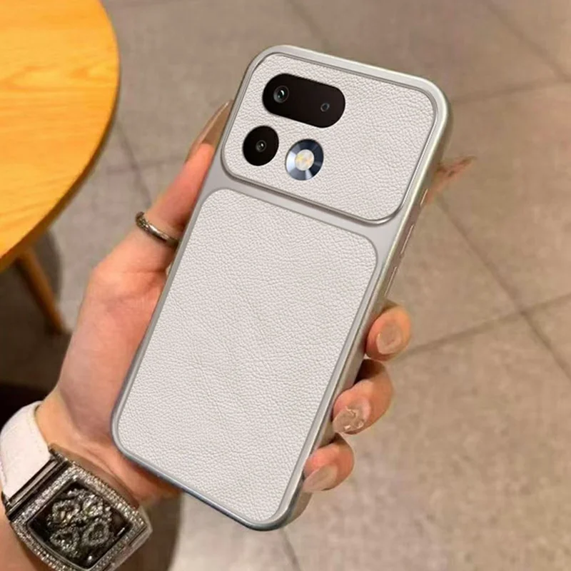 Til Realme 16 Pro 5G hylster med PU-læderstruktur, stødfast TPU-beskyttelseshylster - Hvid