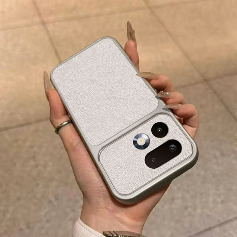 Til Realme 16 Pro+ 5G hylster med PU-læderstruktur, stødfast TPU-beskyttelseshylster - Hvid
