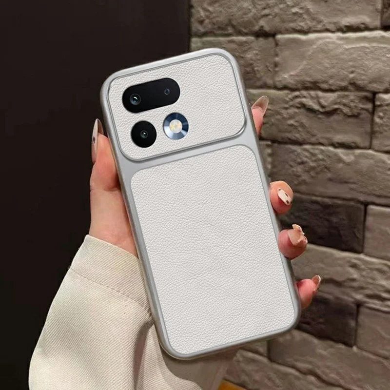 Til Realme 16 Pro+ 5G hylster med PU-læderstruktur, stødfast TPU-beskyttelseshylster - Hvid