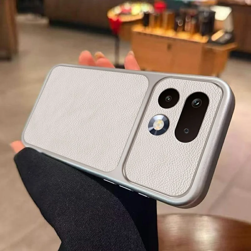 Til Realme 16 Pro+ 5G hylster med PU-læderstruktur, stødfast TPU-beskyttelseshylster - Hvid