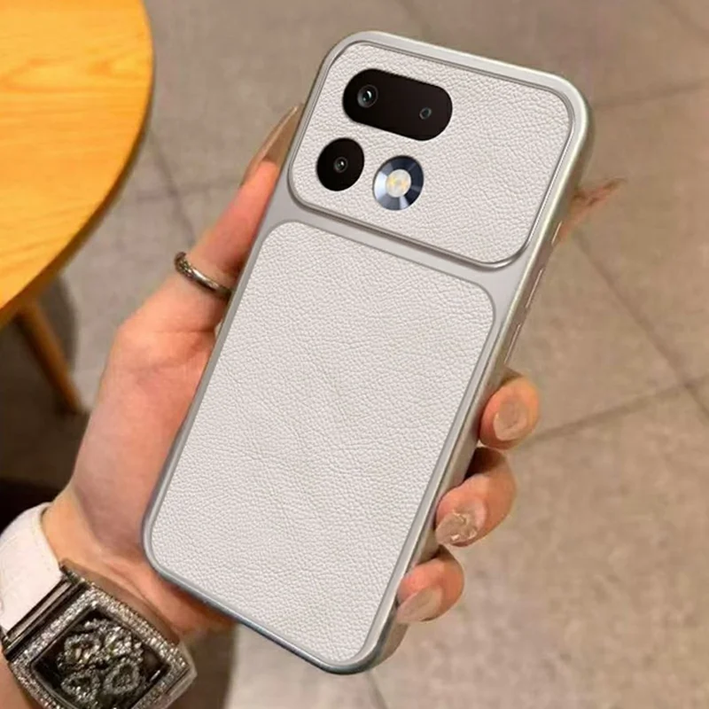 Til Realme 16 Pro+ 5G hylster med PU-læderstruktur, stødfast TPU-beskyttelseshylster - Hvid