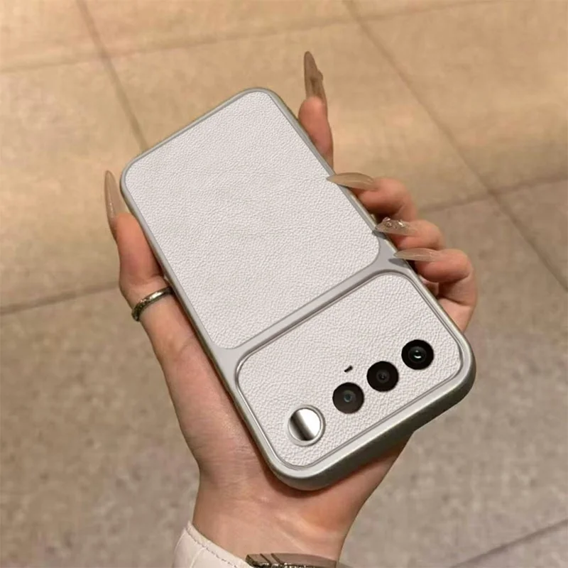 For Realme 16 5G Case PU-læderstruktur Stødfast TPU-beskyttelsesdæksel - Hvid